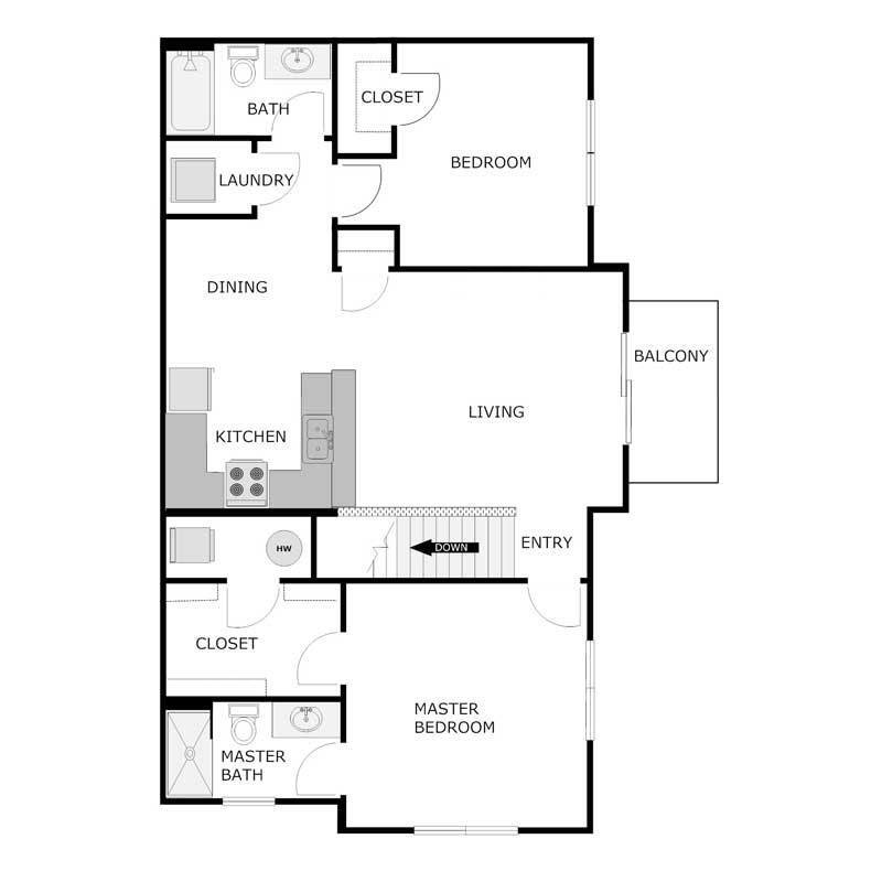 Floor Plan - 2 Bed 2 Bath - Upper Corner