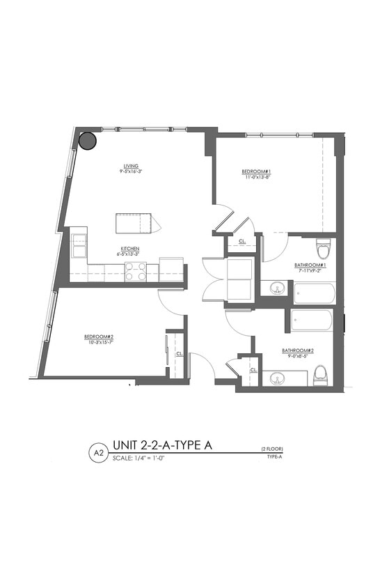 Floor Plan - 2 Bed 2 Bath - 990 sqft