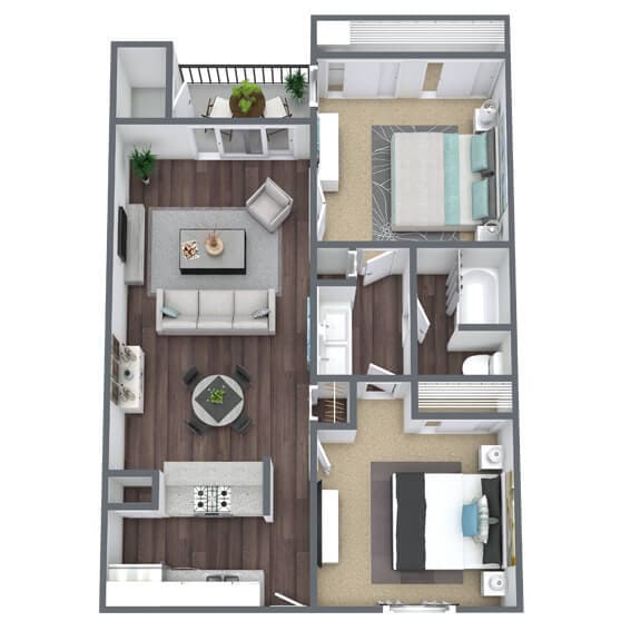 Floor Plan - B2: 2 Bed 1 Bath