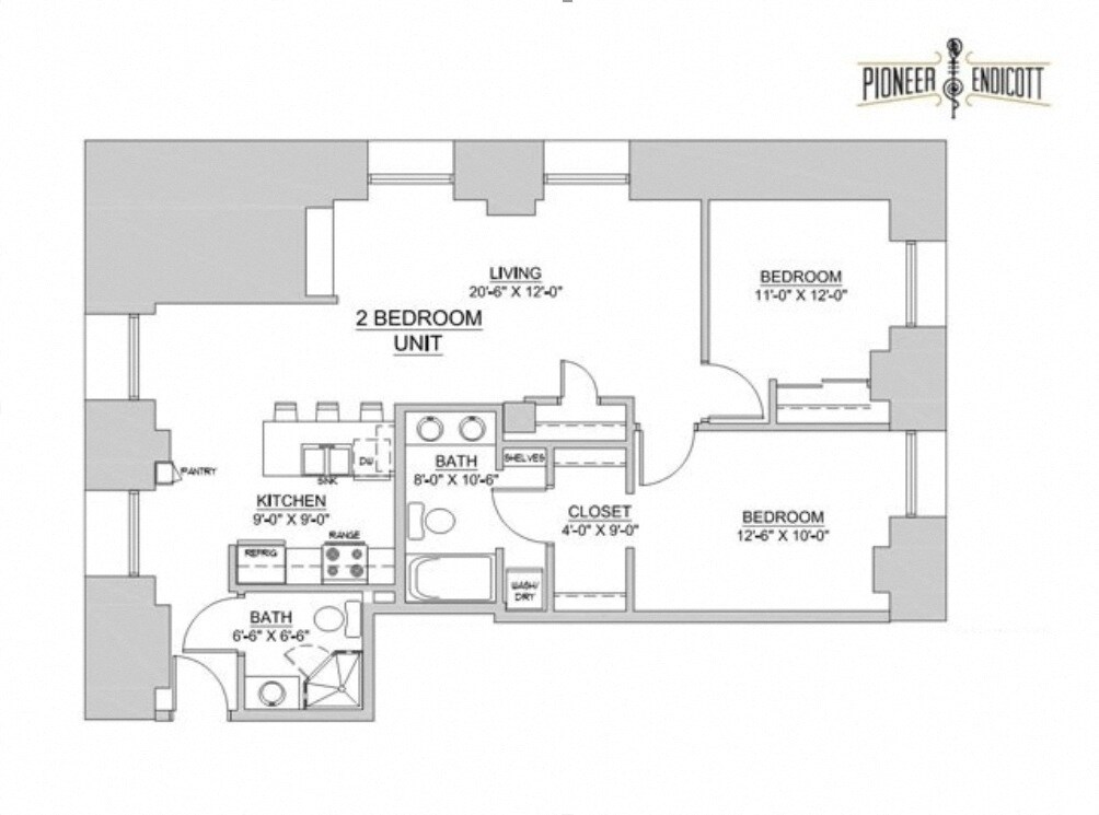 Floor Plan - 2BR / 1.75 BA (Renovated)