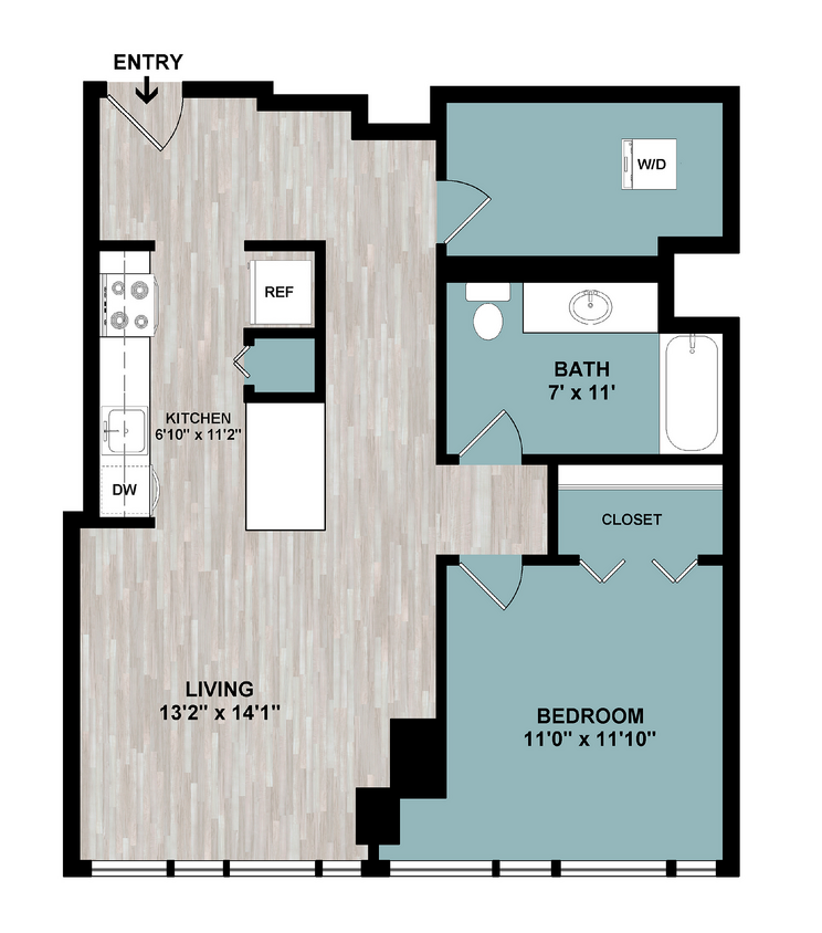 A6 | 1-Bedroom Floorplan - A6