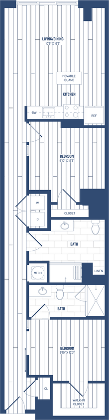 Floor Plan - 2 Bed/2 Bath Junior-H-213