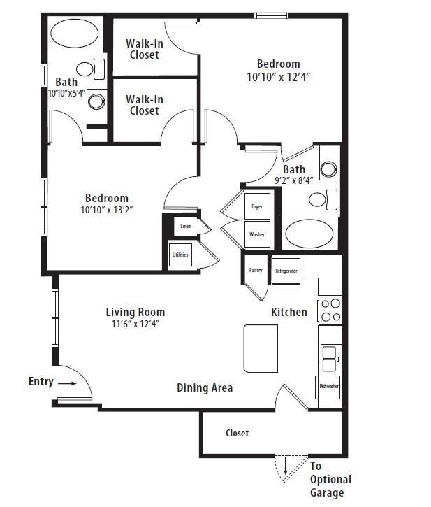Floor Plan - 2 BR Designer Courtyard Garage
