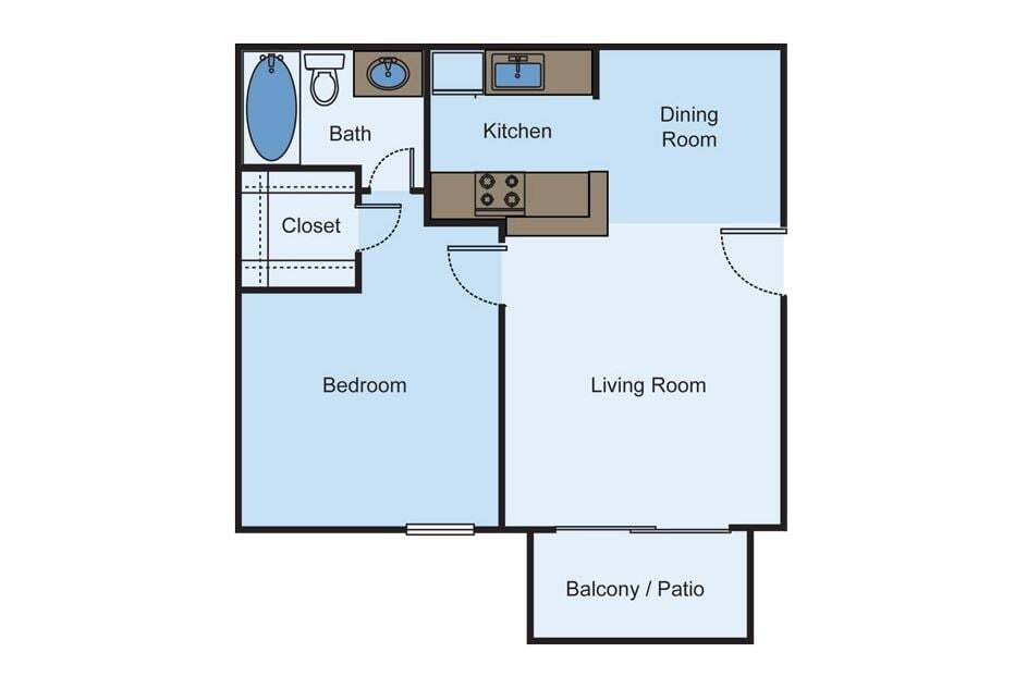 Floor Plan - Oaklawn - 1 Bed 1 Bath
