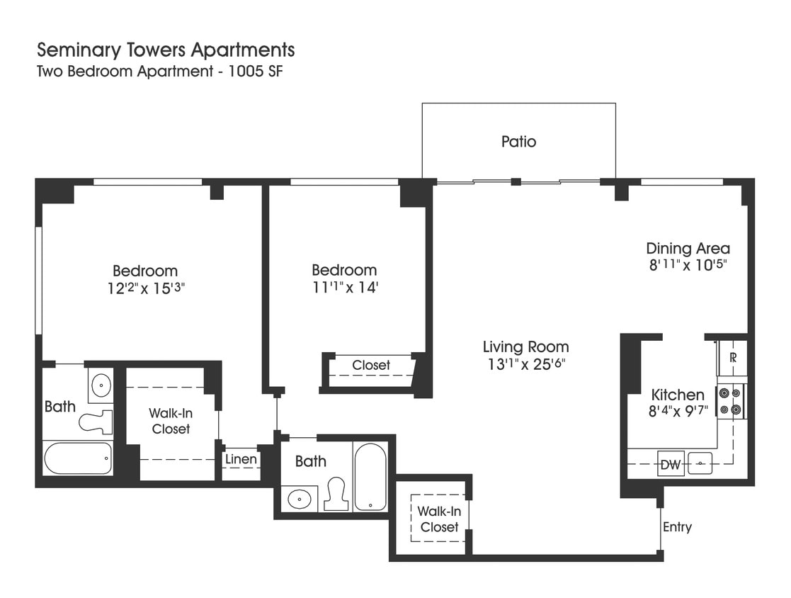 Floor Plan - 2BR 2BA (1005sf)