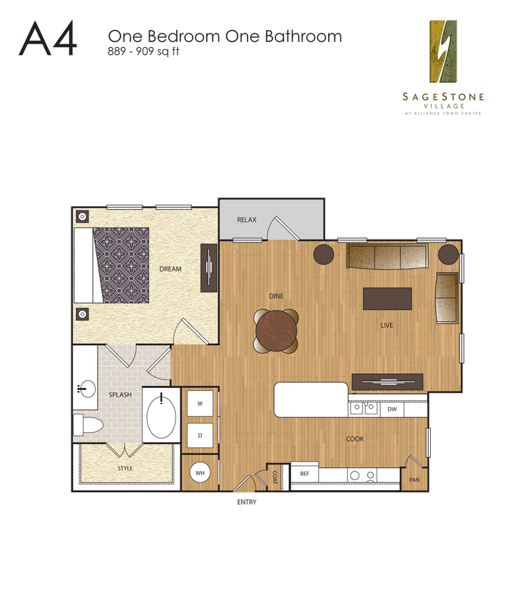 Floor Plan - A4 1 BR / 1 BA