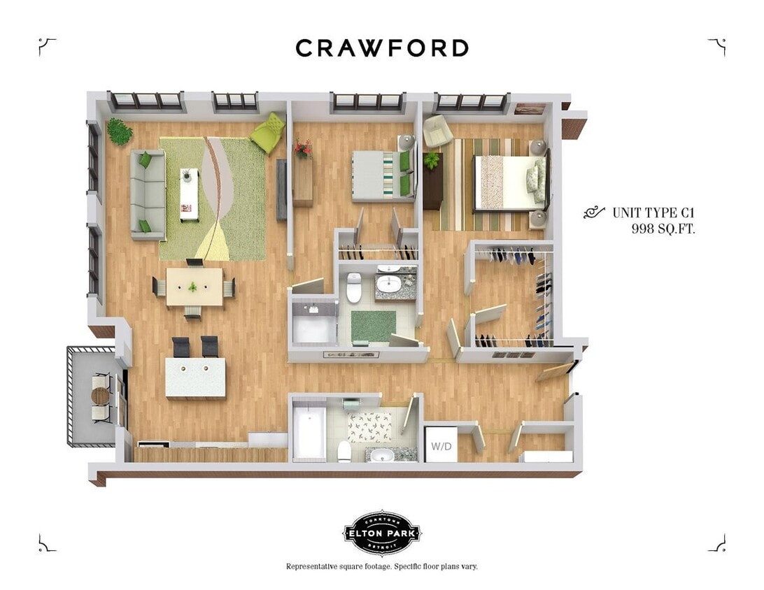 Floor Plan - The Crawford - 2 Bed 2 Bath