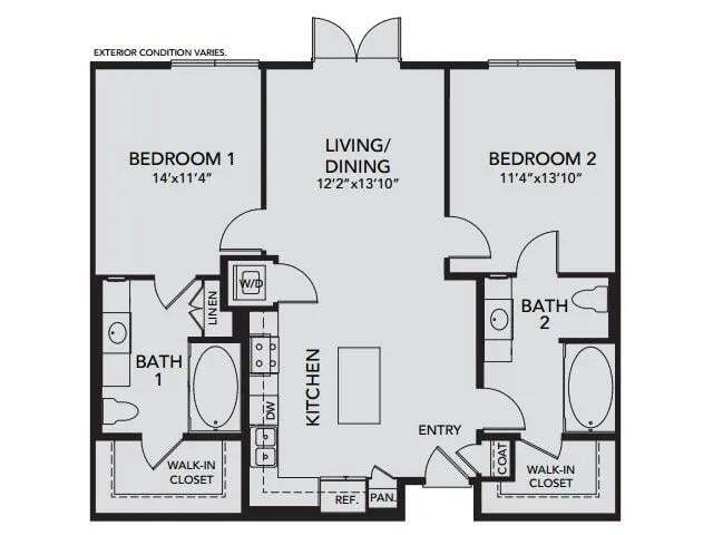 Floor Plan - B2 - 2 Bedroom, 2 Bath