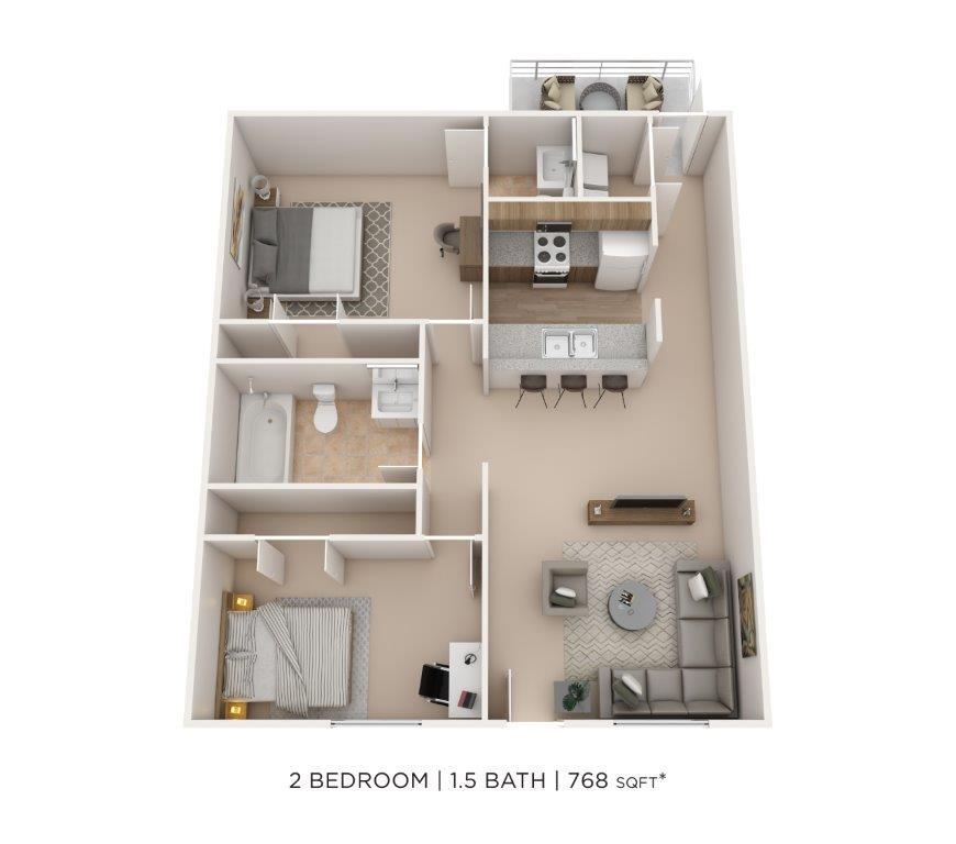 Floor Plan - Two Bedroom 1.5 Bath