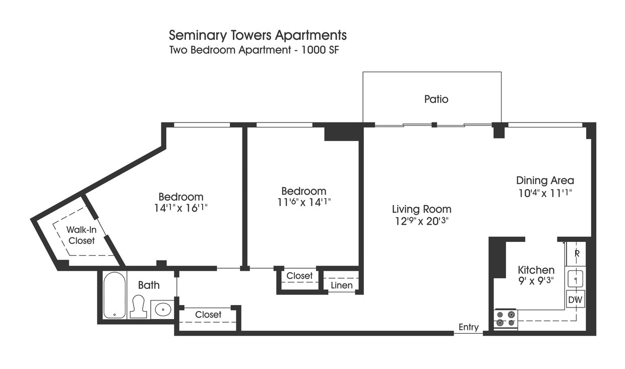 Floor Plan - 2BR 1BA (1000sf)