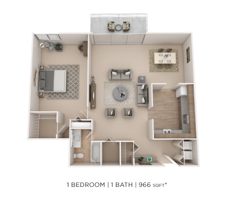 Floor Plan - One Bedroom - 966 sqft