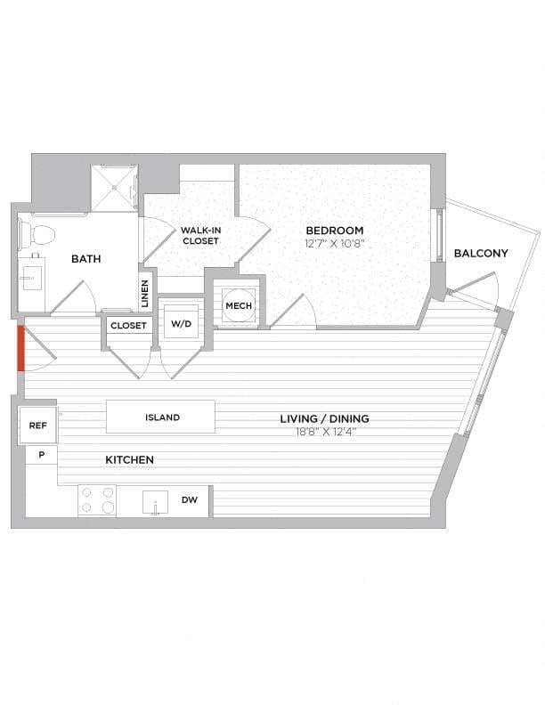 Floor Plan - 1 Bed/1 Bath-A01-Type A East