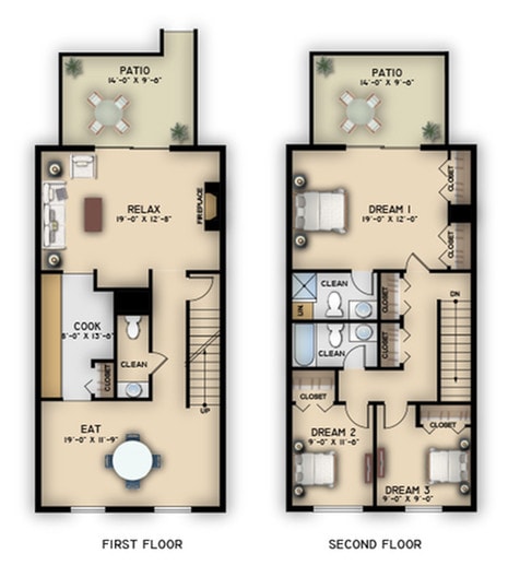 3 Bedroom 2 Story - 3x2.5 B