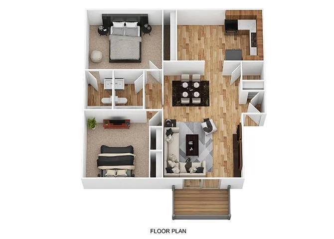 Floor Plan - 2 Bedroom 1.5 Bath with IN UNIT WASHER AND DRYERS