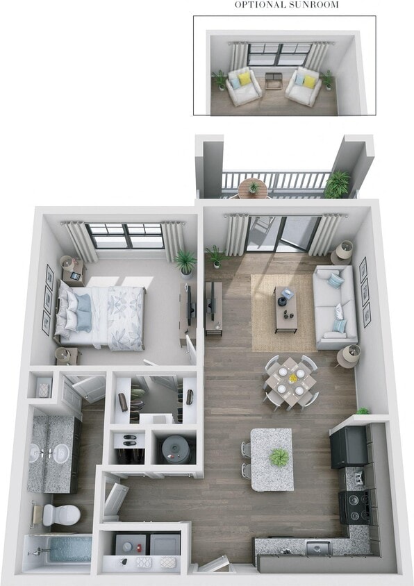 Floor Plan - 1BR 1BA (711 SF)