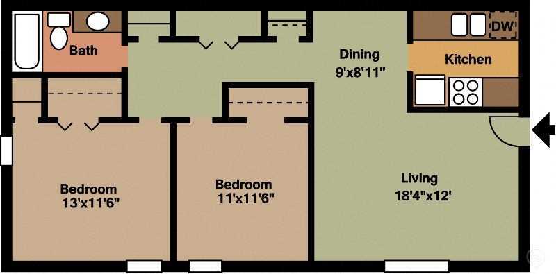 Floor Plan - 2 bed 1 bath
