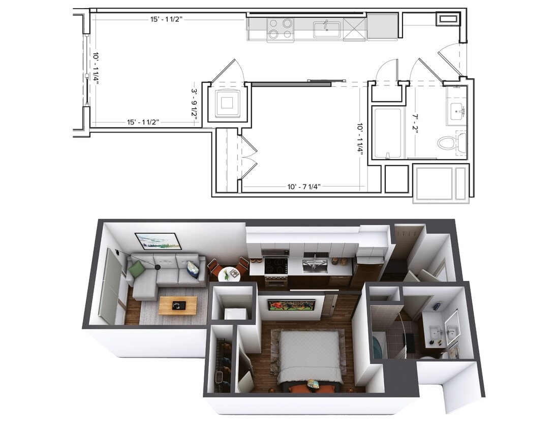 Floor Plan - Urban 1 Bedroom U1