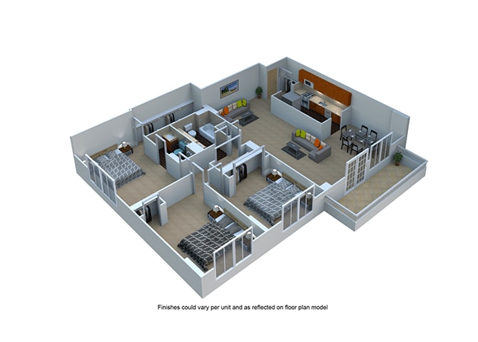 Floor Plan - Three Bedroom 2 Bath
