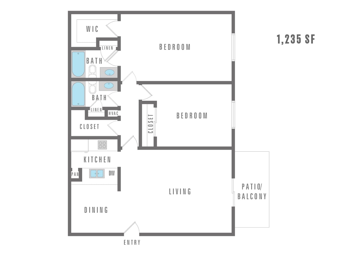 Two bedroom, two bathroom - 1,235 sq. ft - 2 Bedroom 2 Bath