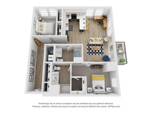 Floor Plan - 2 Bedroom 2 Bath 1250 Sq. ft.