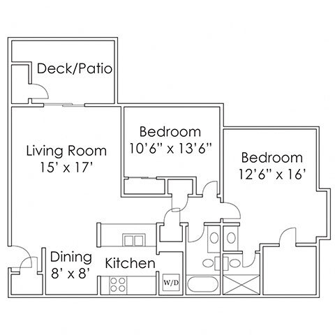 Floor Plan - 2 Bed, 2 Bath - B8 1170 SF