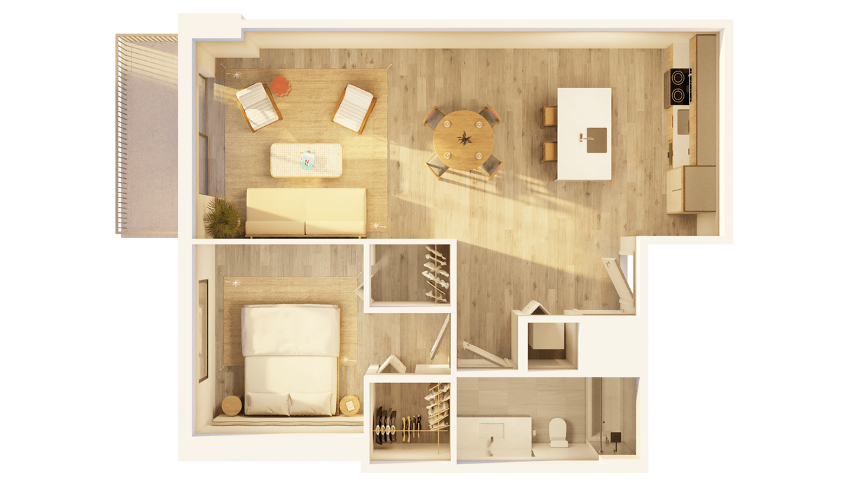Floor Plan - West 1 BR Balcony Sunset B
