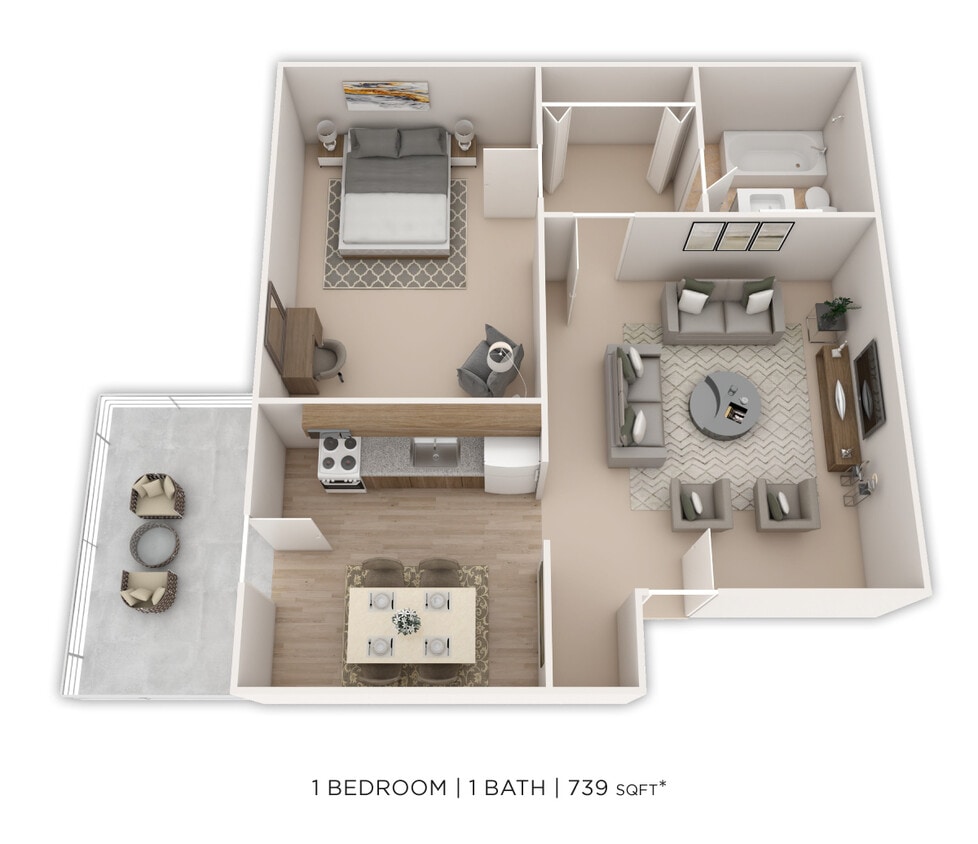 Floor Plan - One Bedroom- 739 sqft