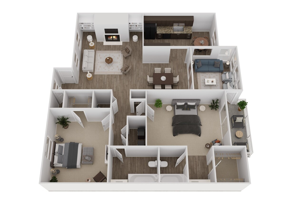 2B 3D Floor Plan - 2BRL - 2 Bedroom - Luxe