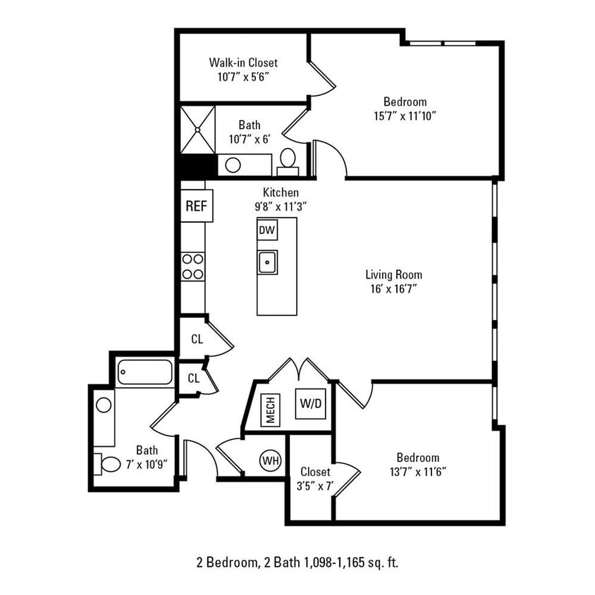 Floor Plan - 2 Bedroom 2 Bath