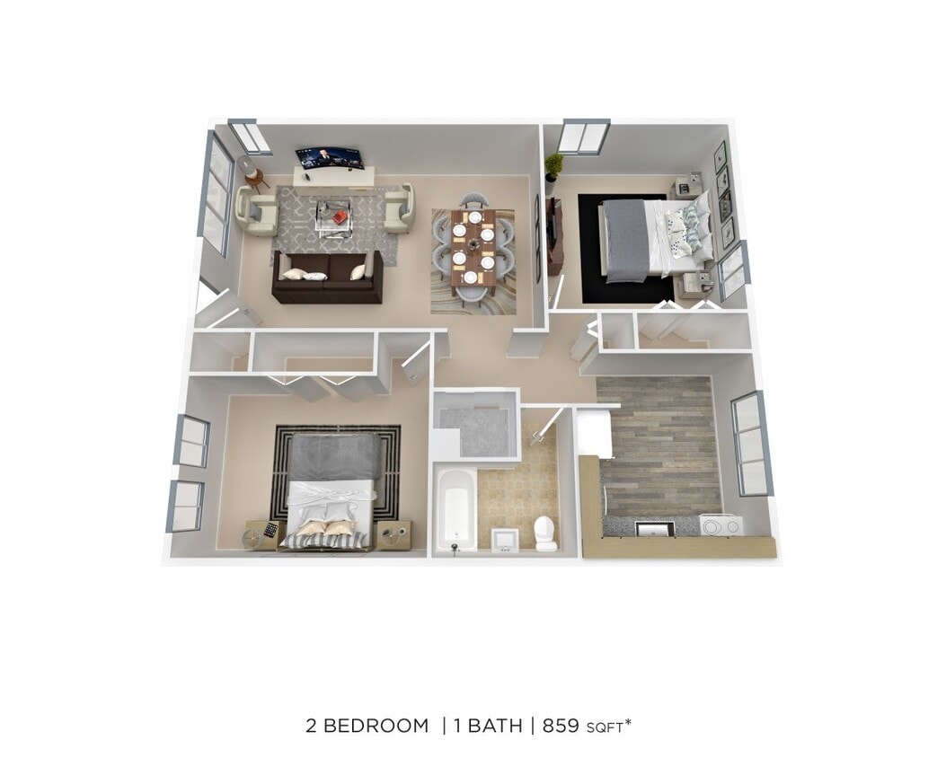 Floor Plan - Two Bedroom - 859 sqft