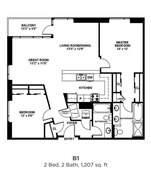 Floor Plan - B1 - Two Bedroom Two Bath