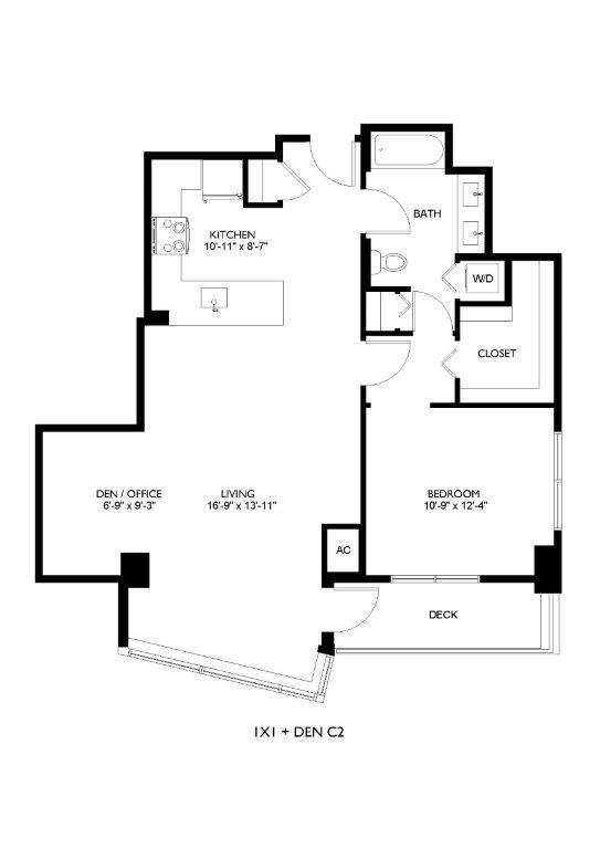 Floor Plan - 1x1 Den C2