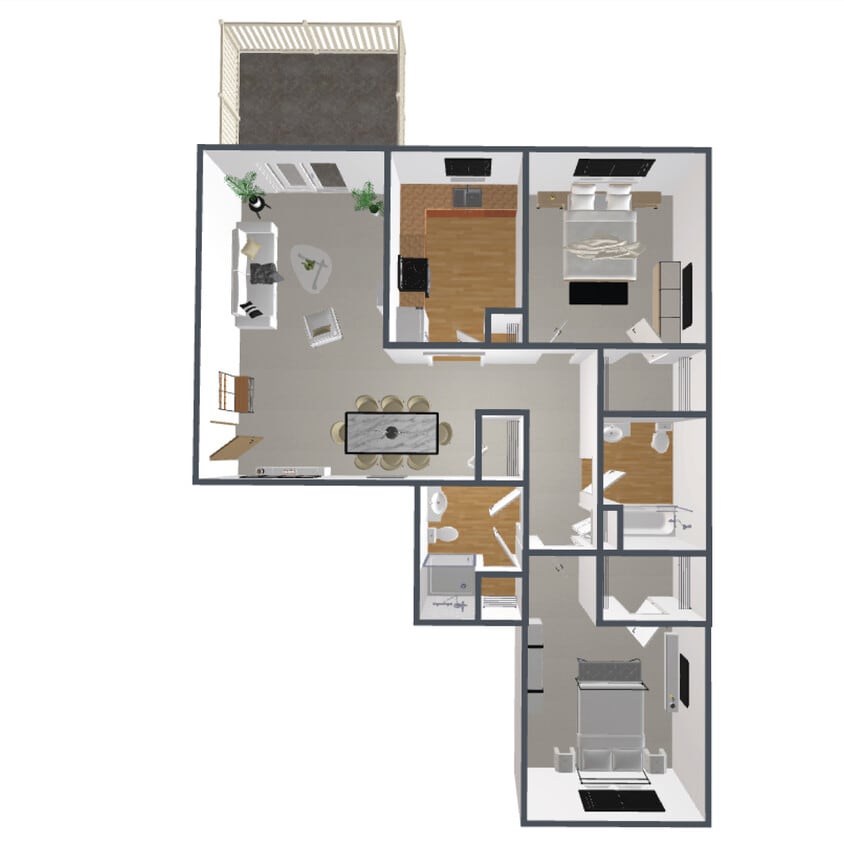 D2 Floor Plan - 2 Bedroom, 2 Bath - D2