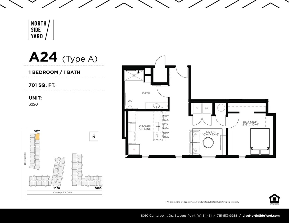 Floor Plan - A24 - 1 Bed / 1 Bath Type A