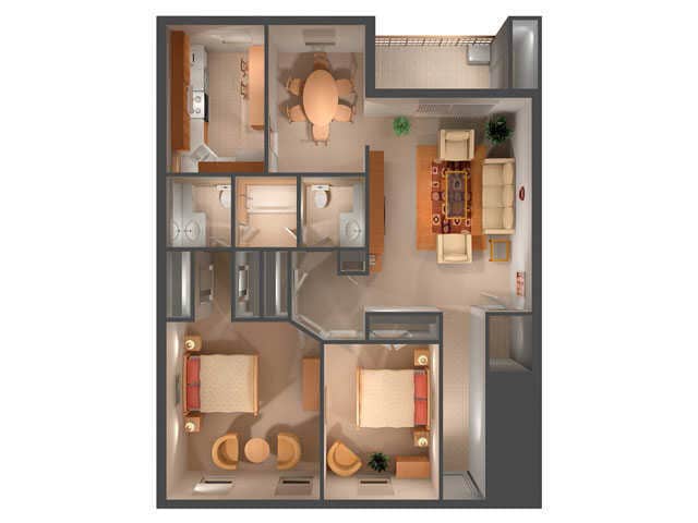 2BR/1.5BA Floor Plan - 2 Bedroom/1.5 Bathroom Apartment