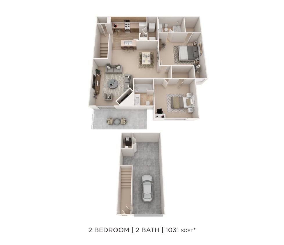Floor Plan - Two Bedroom 2 Bath- 1031 sqft