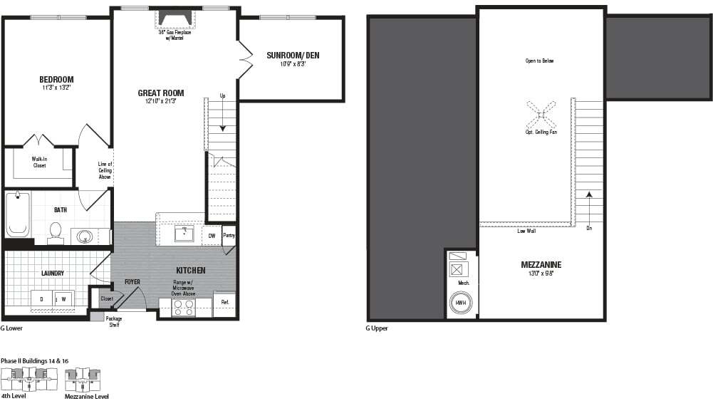 Floor Plan - 1 Bed 1 Bath Den/Loft-G