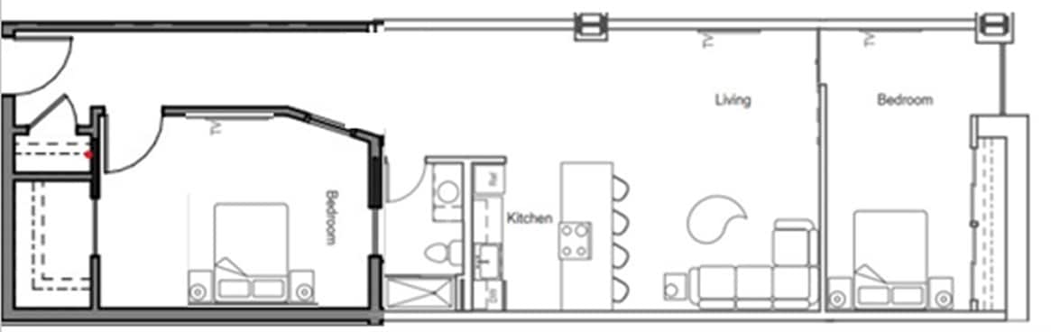 2BD1BA Floor Plan - 2BD1BA
