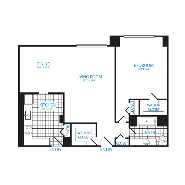 Floor Plan - 1 Bedroom, 1 Bath 959 SF A11