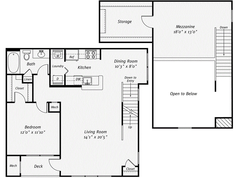 1/1 1071 sf - 1 Bed/1 Bath Loft-A1L