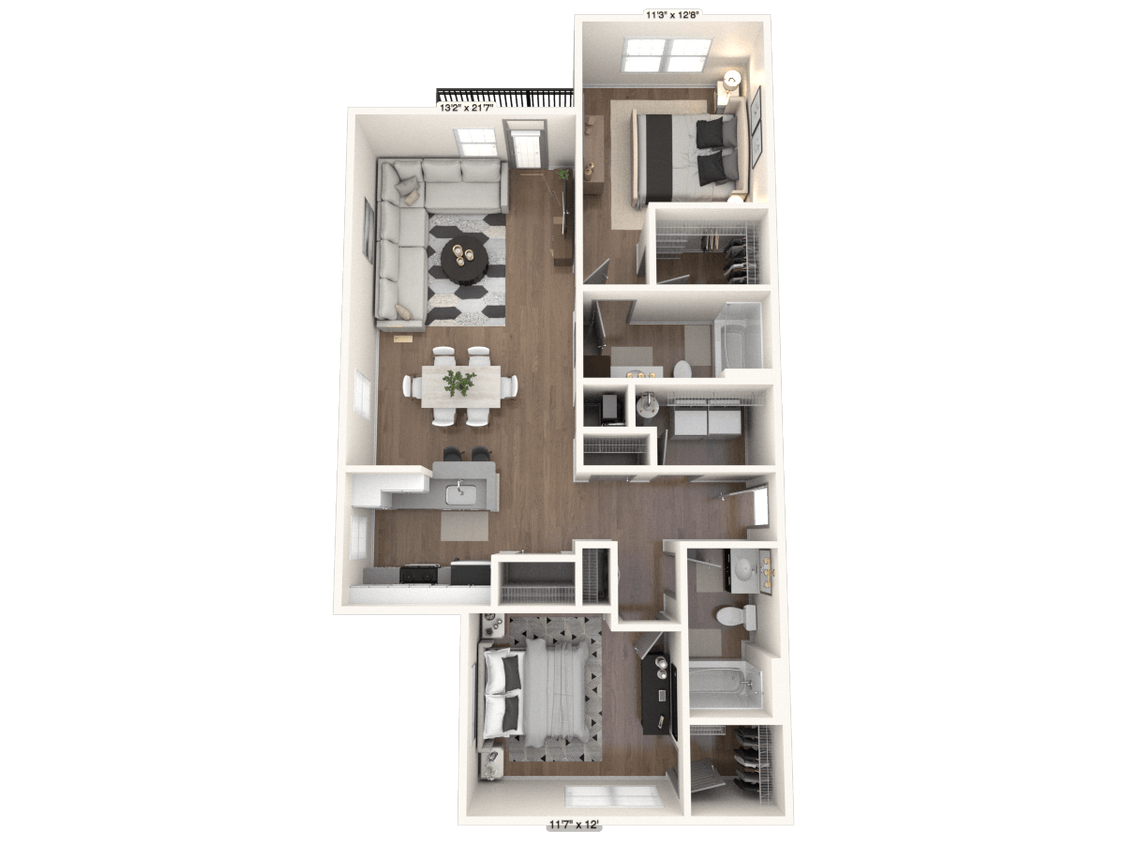 Floor Plan - The Richmond 2 BR 2 BA