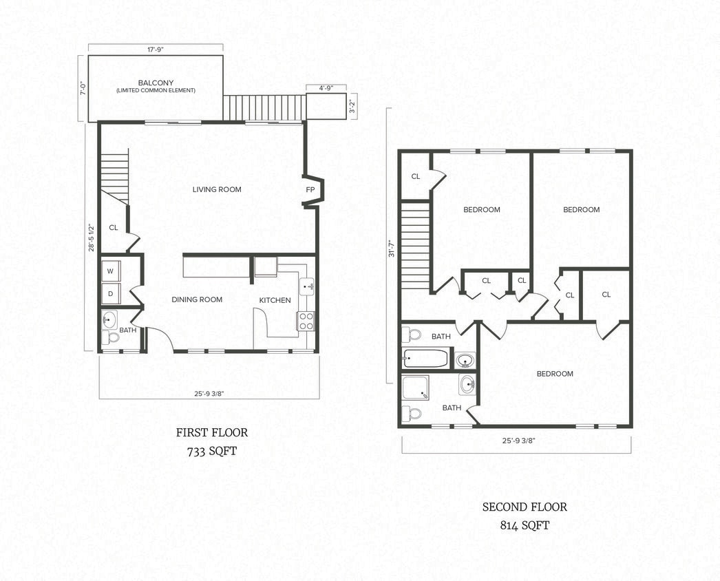 Floor Plan - (R0D4R) 3 Bedroom, 2.5 Bath Duplex