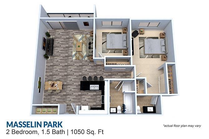 Floor Plan - 2 Bed 1.5 Bath 1050 sq ft