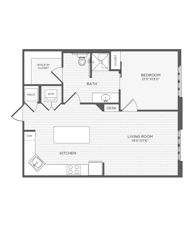Floor Plan - 1 Bed 1 Bath-A1 - Nighthawk