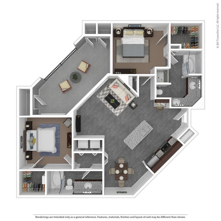 Floor Plan - 2 Bed 2 Bath 1354 SqFt (1147 Net)