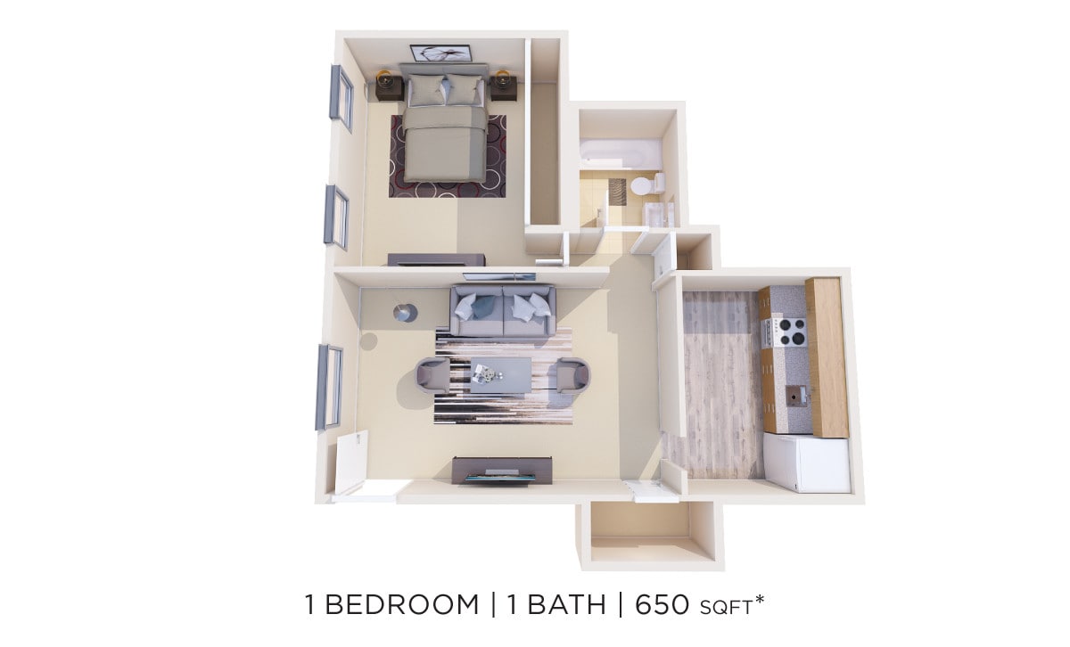 Floor Plan - One Bedroom - 650 sqft