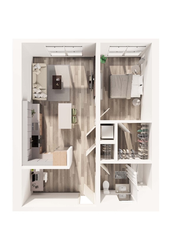 Floor Plan - 1BD, 1BTH, DEN C1