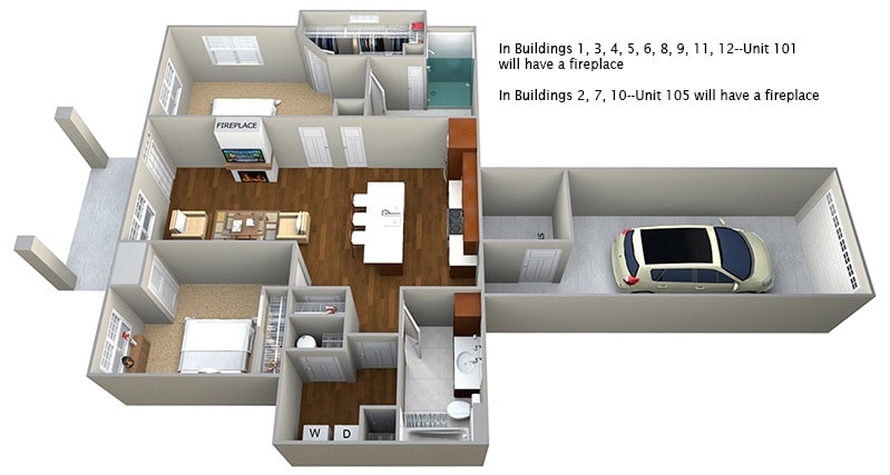 Floor Plan - 2 bedroom (1096 sf)