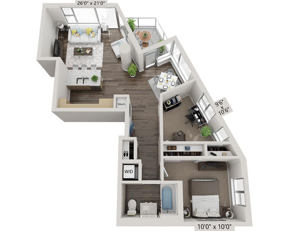 Floor Plan - One Bedroom A1CD