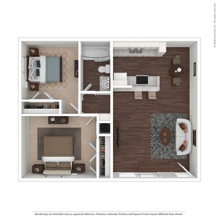 2x1_876sf_3D_556490.png - Two Bedroom